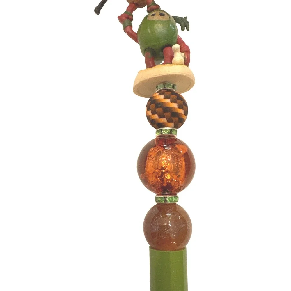 Disney Moana Kakamora Beaded Pen Custom Handcrafted Green Amber Stationery